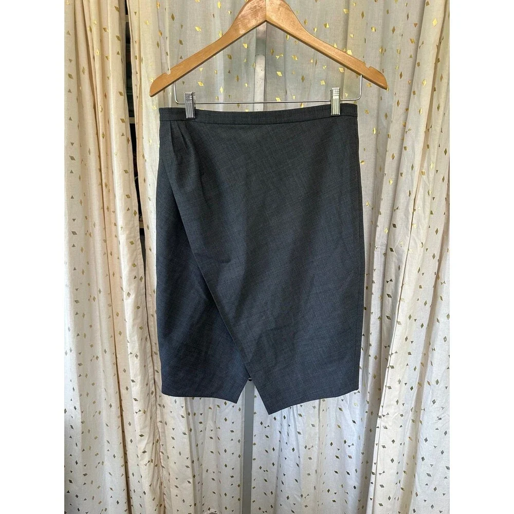 J. Crew 365 Grey Asymmetrical Silt Everyday Wool Blend Back Zip Pencil Skirt 6